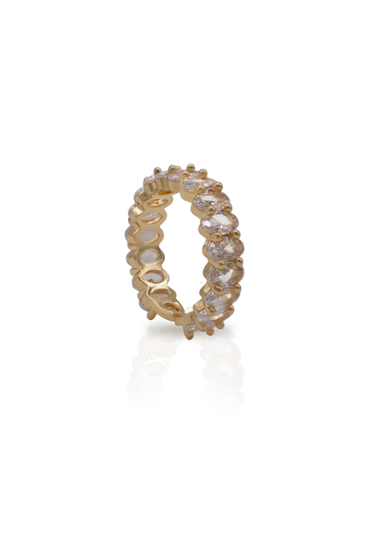 clear zirconia stone ring on a white background