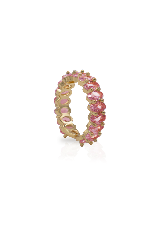 pink zirconia stone ring on a white background